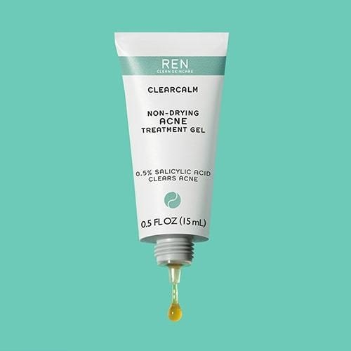 Bottle of Ren Clean Skincare Clearcalm Non-Drying Acne Treatment Gel