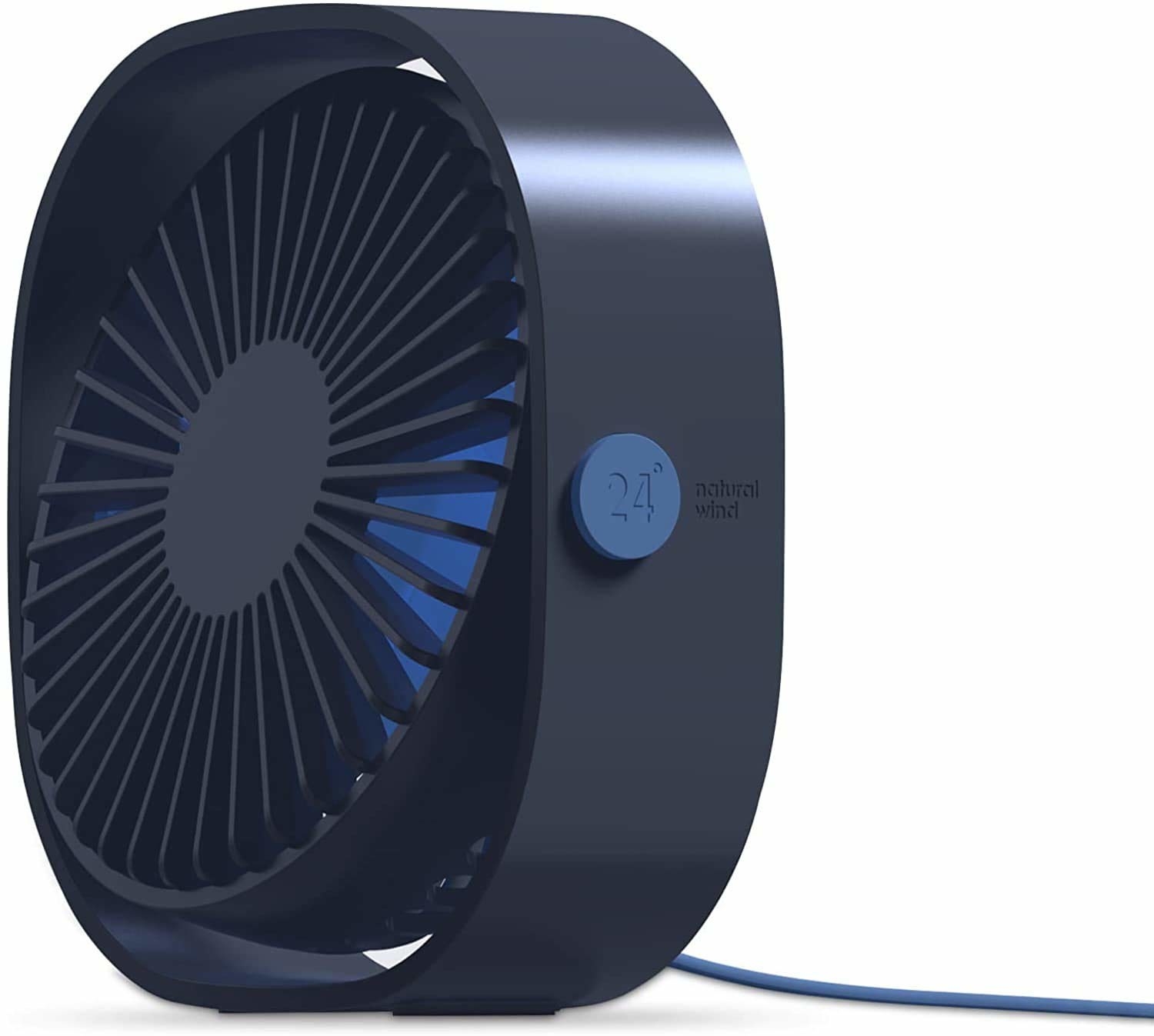 A blue desk fan 
