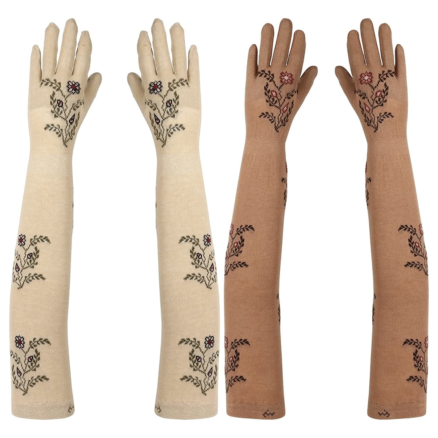Arm gloves in cream and brown colour.