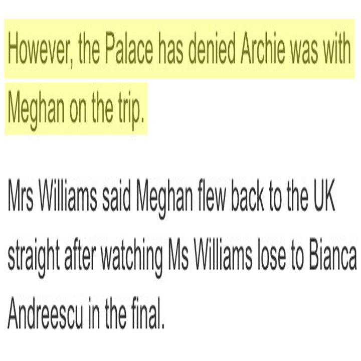 Mrs Williams said Meghan flew back to the UK straight after watching Ms Williams lose to Bianca Andreescu in the final.