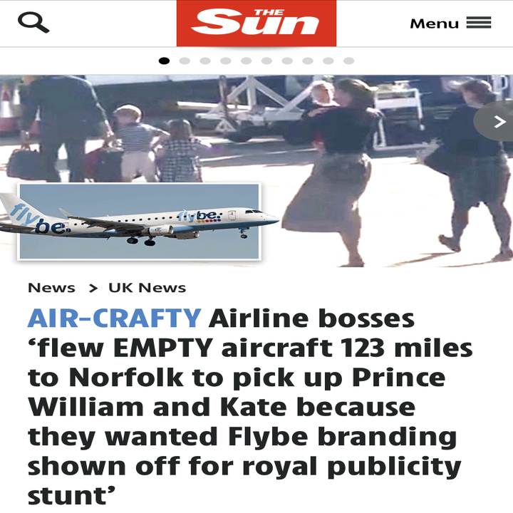 AIR-CRAFTY: Airline bosses ‘flew EMPTY aircraft 123 miles to Norfolk to pick up Prince William and Kate because they wanted Flybe branding shown off for royal publicity stunt’