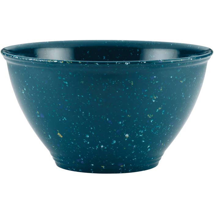 a teal garbage bowl