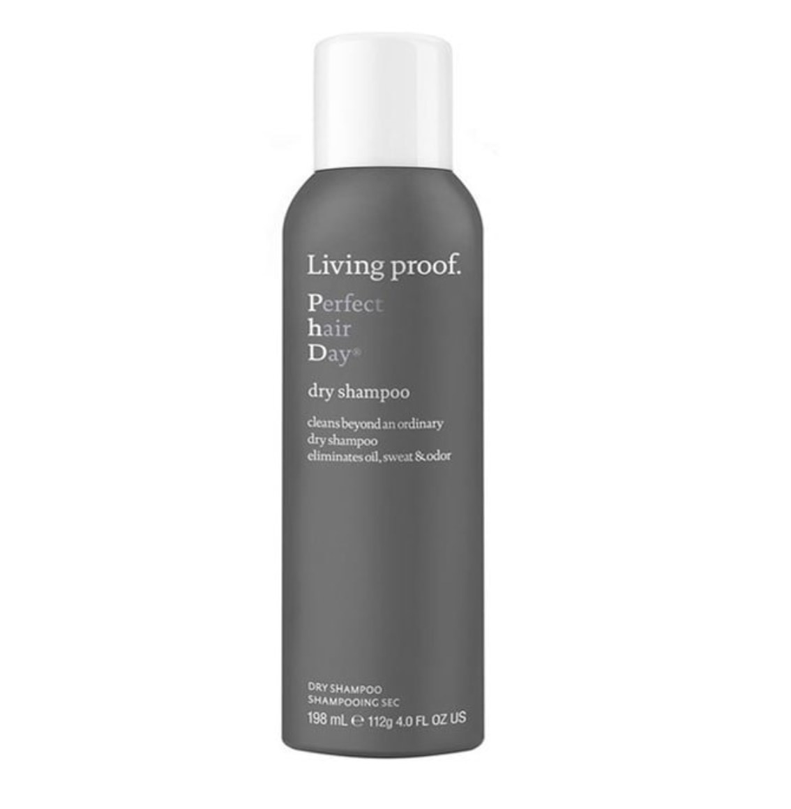 The dry shampoo in a dark gray bottle
