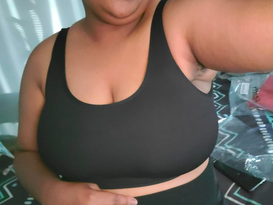 Reviewer&#x27;s comfy-looking sports bra in black