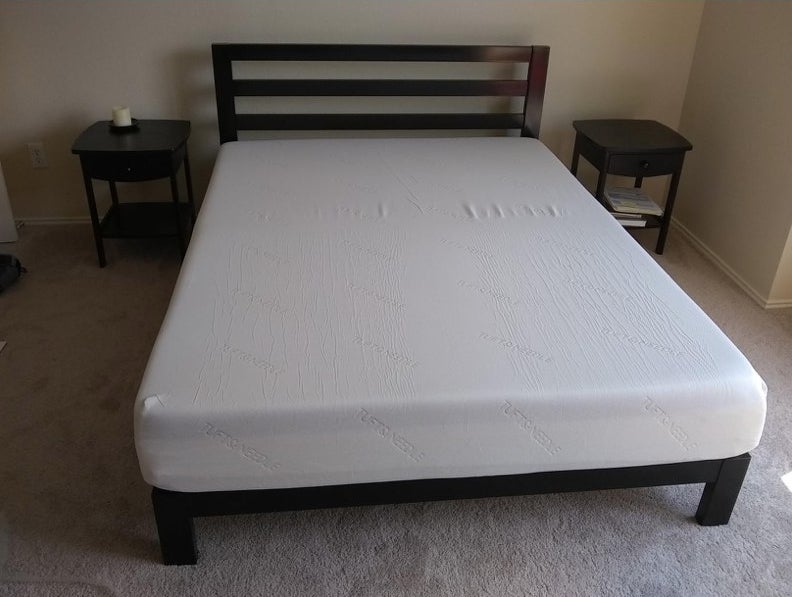 A queen sized mattress in a reviewers home