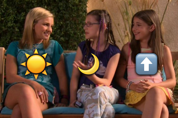 zoey with a sun emoji on her, quinn with a moon emoji on her, and nicole with a rising sign emoji on her