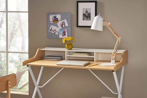 The wood and white desk