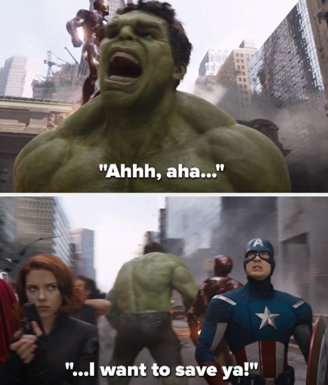 the camera circles around avengers as the song goes &quot;Ahhh...ah...I want to save ya!&quot;