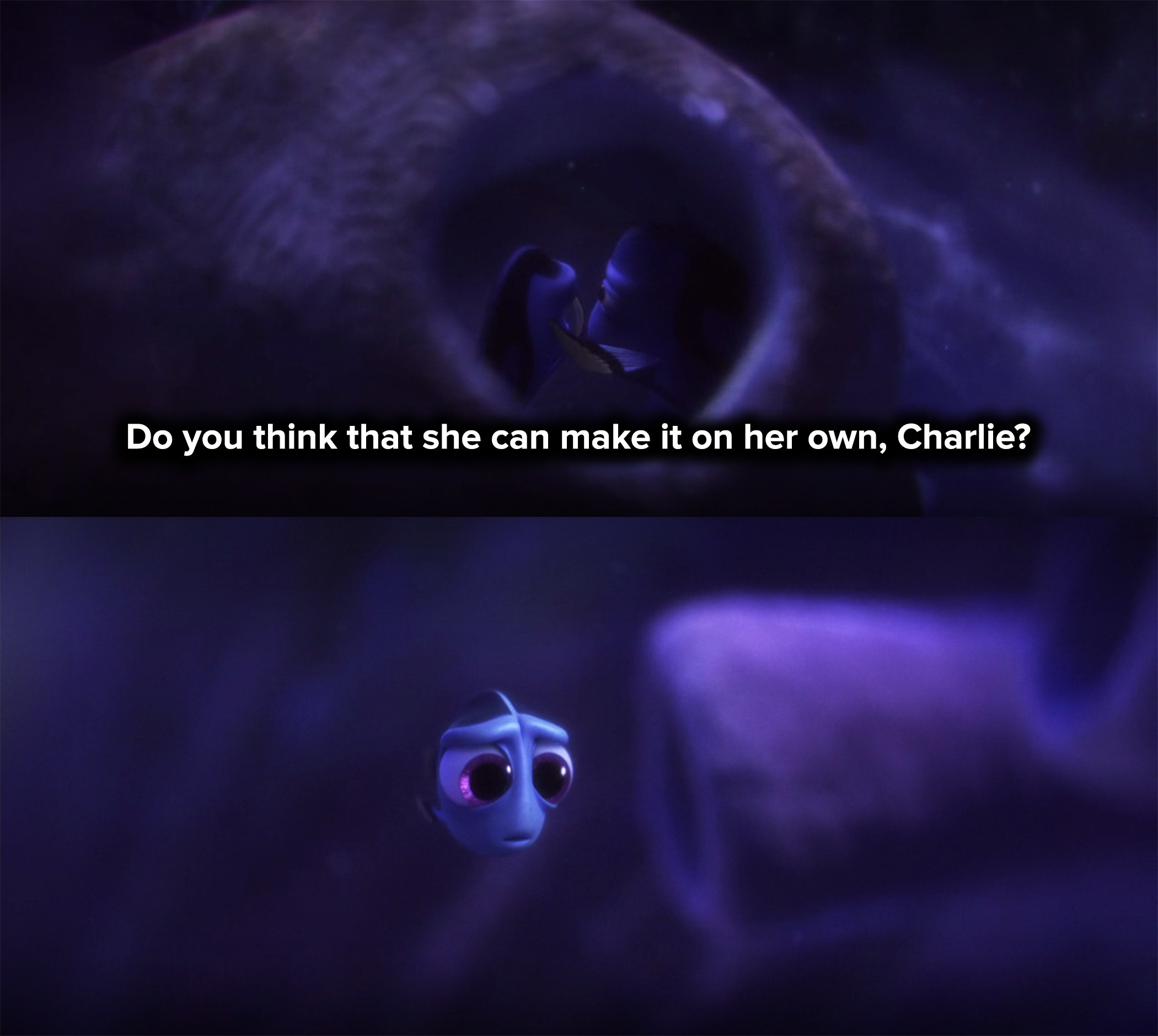 Baby Dory hears her mom crying about how worried she is for her daughter