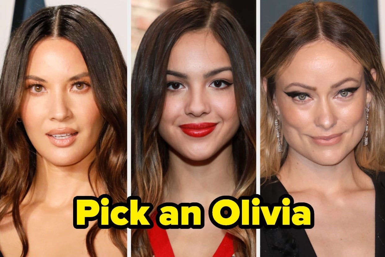 Olivia Munn, Olivia Rodrigo, and Olivia Wilde with caption &quot;Pick an Olivia&quot; 