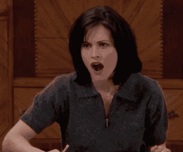 A gif of Monica Geller from Friends looking very shocked