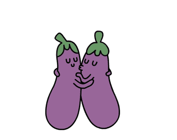 two eggplants kissing