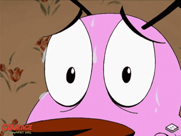 Courage looking terrified and sweating in &quot;Courage the Cowardly Dog&quot;