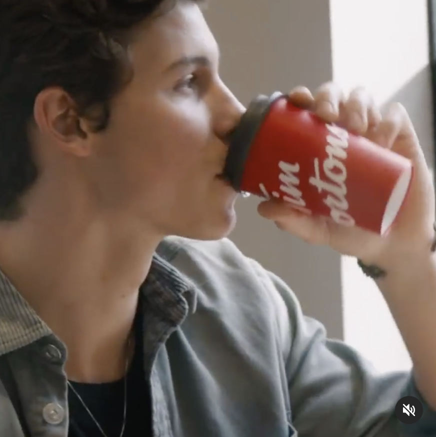 Shawn Mendes drinking Tim Horton&#x27;s coffee