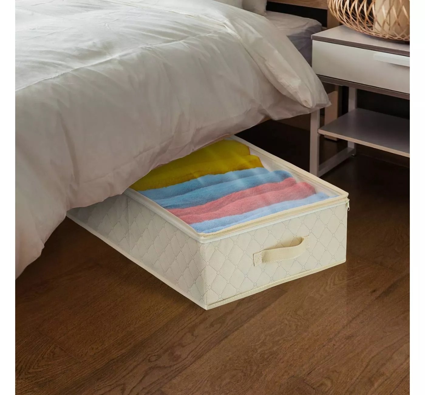 A storage bag under the bed
