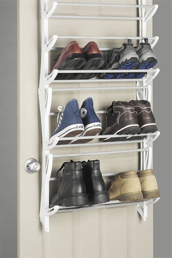 Over-the-door shoe organizer on closet door