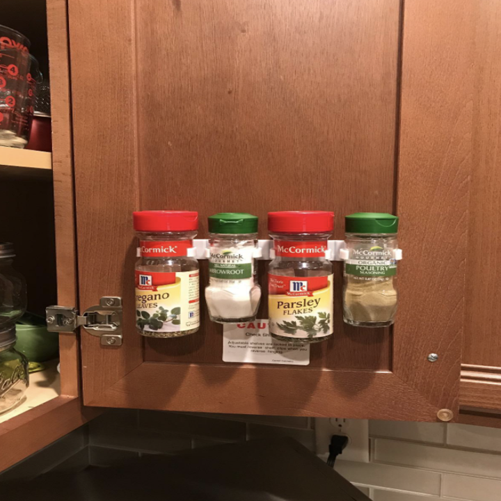 reviewer image of spice grip clips in cupboard