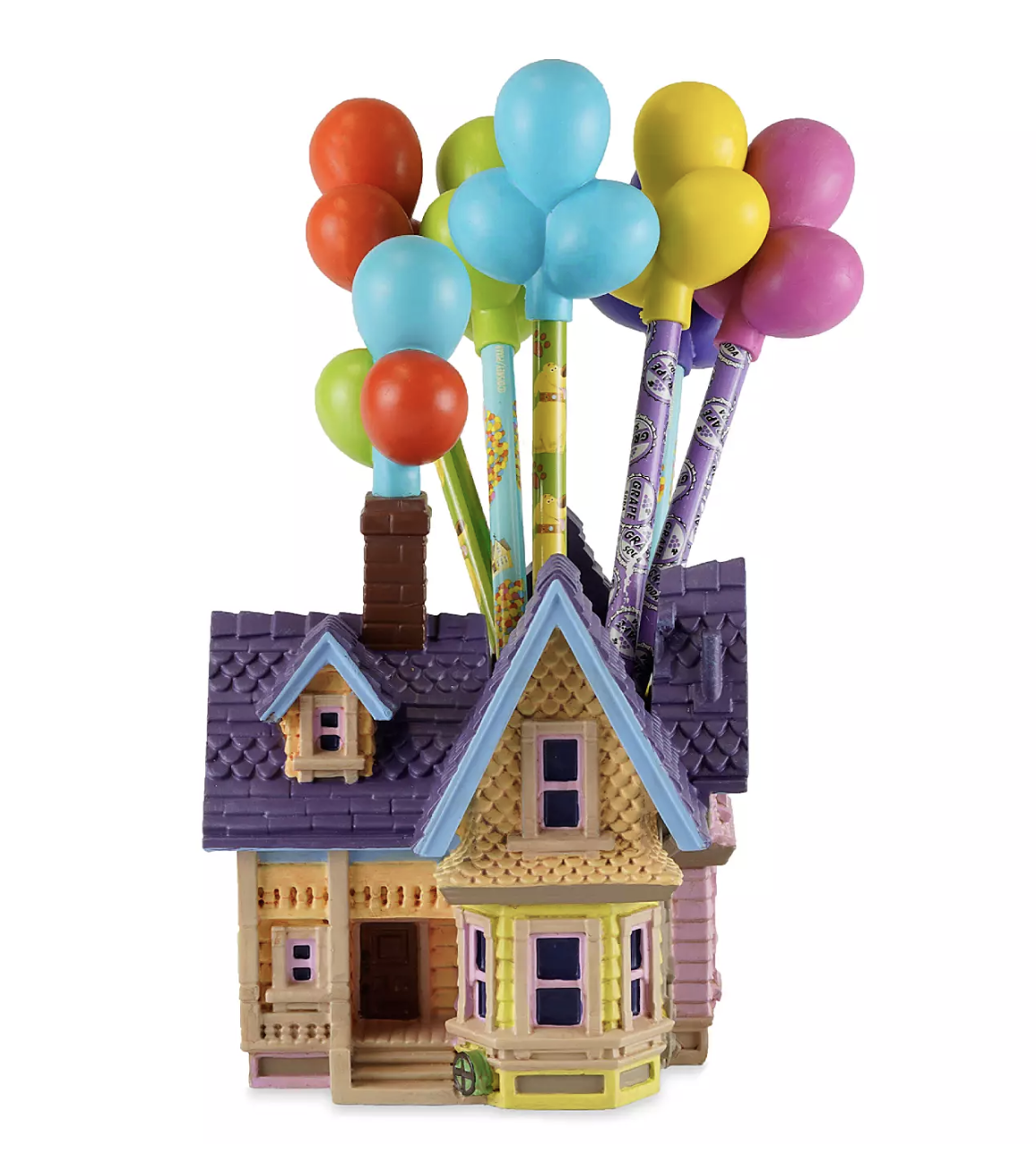 A mini version of the house from Up with pencils in the roof that look like balloons 