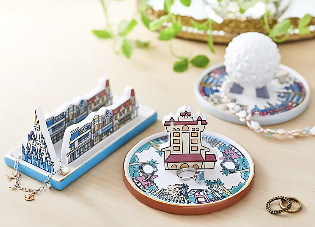 Trinket trays in the shape of various Disney parks attractions 