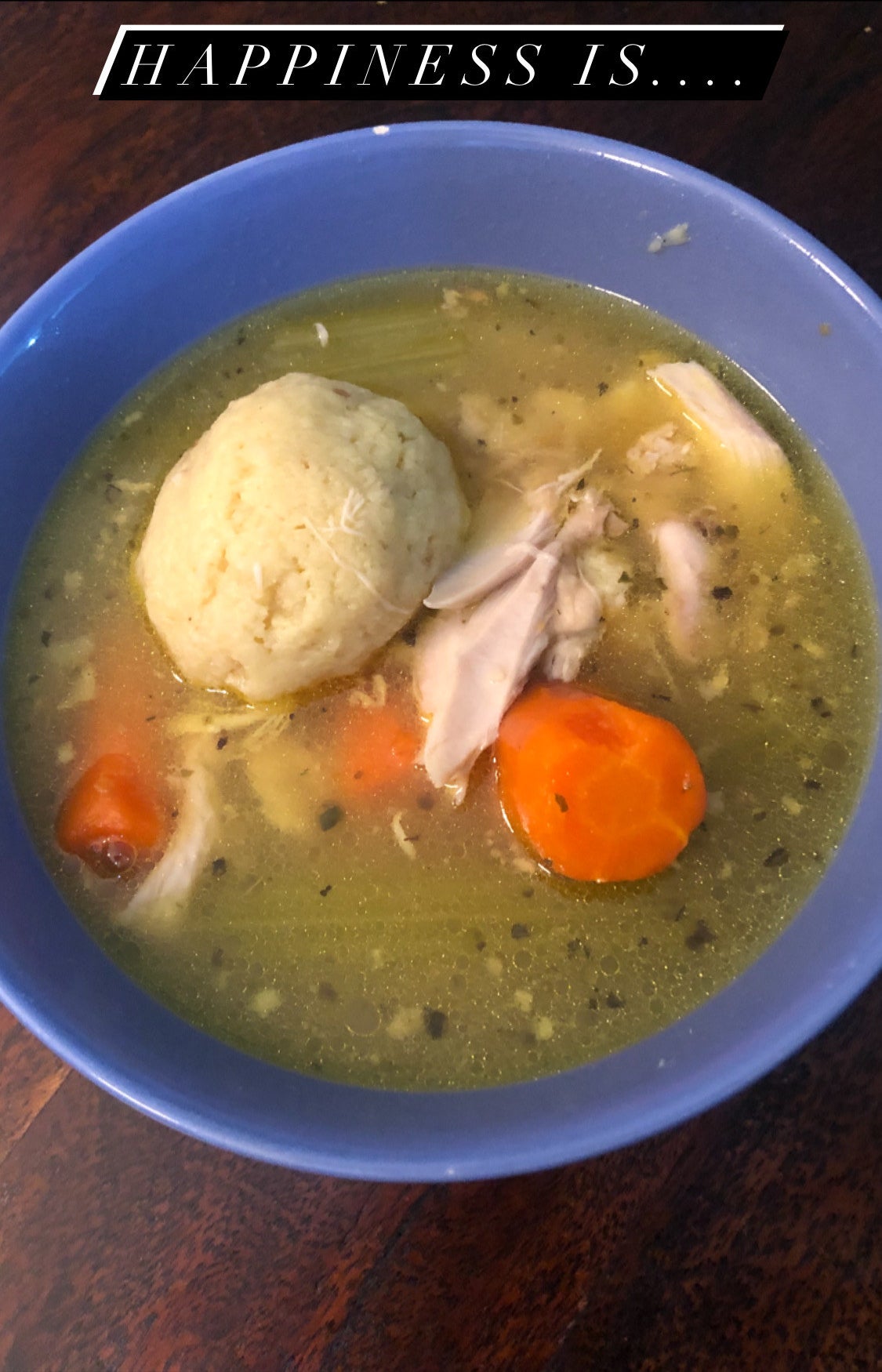 A bowl of matzo ball soup.