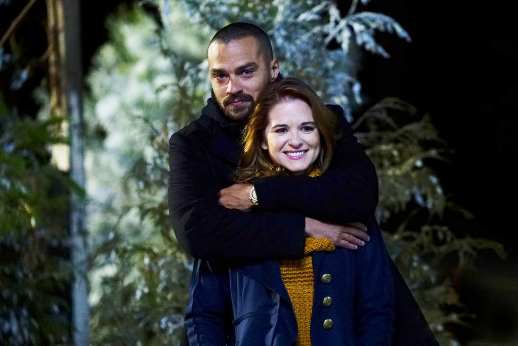 Sarah Drew and Jesse Williams as April and Jackson hugging