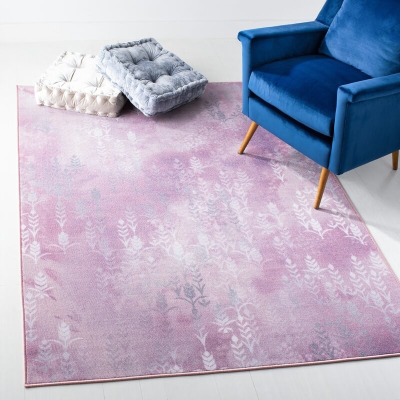 Pale purple and silver rug with subtle floral design 