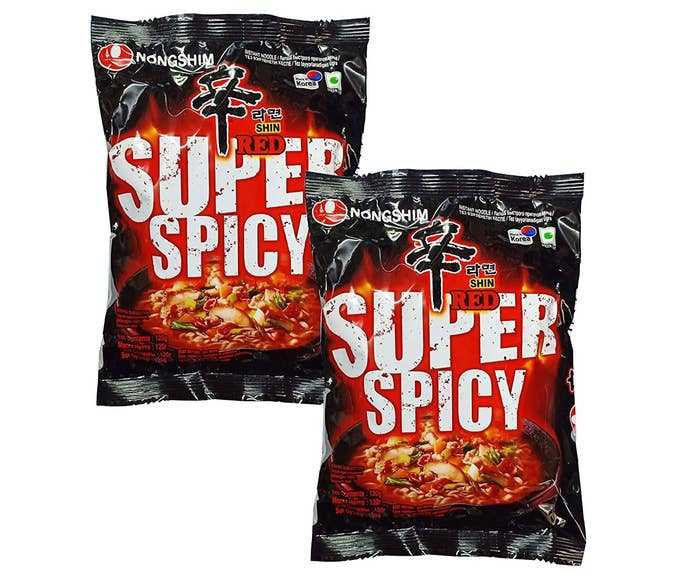 Two packs of Red Super Spicy Noodles.
