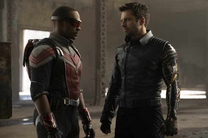 Falcon and Bucky staring each other down