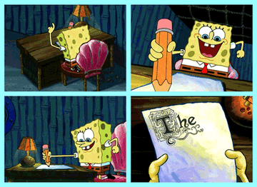 Spongebob writing a really decorative &quot;The&quot;
