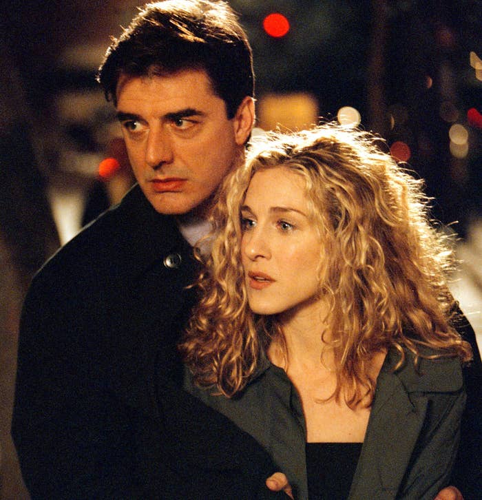 Actors Sarah Jessica Parker and Chris Noth on the set of &quot;Sex and the City&quot;