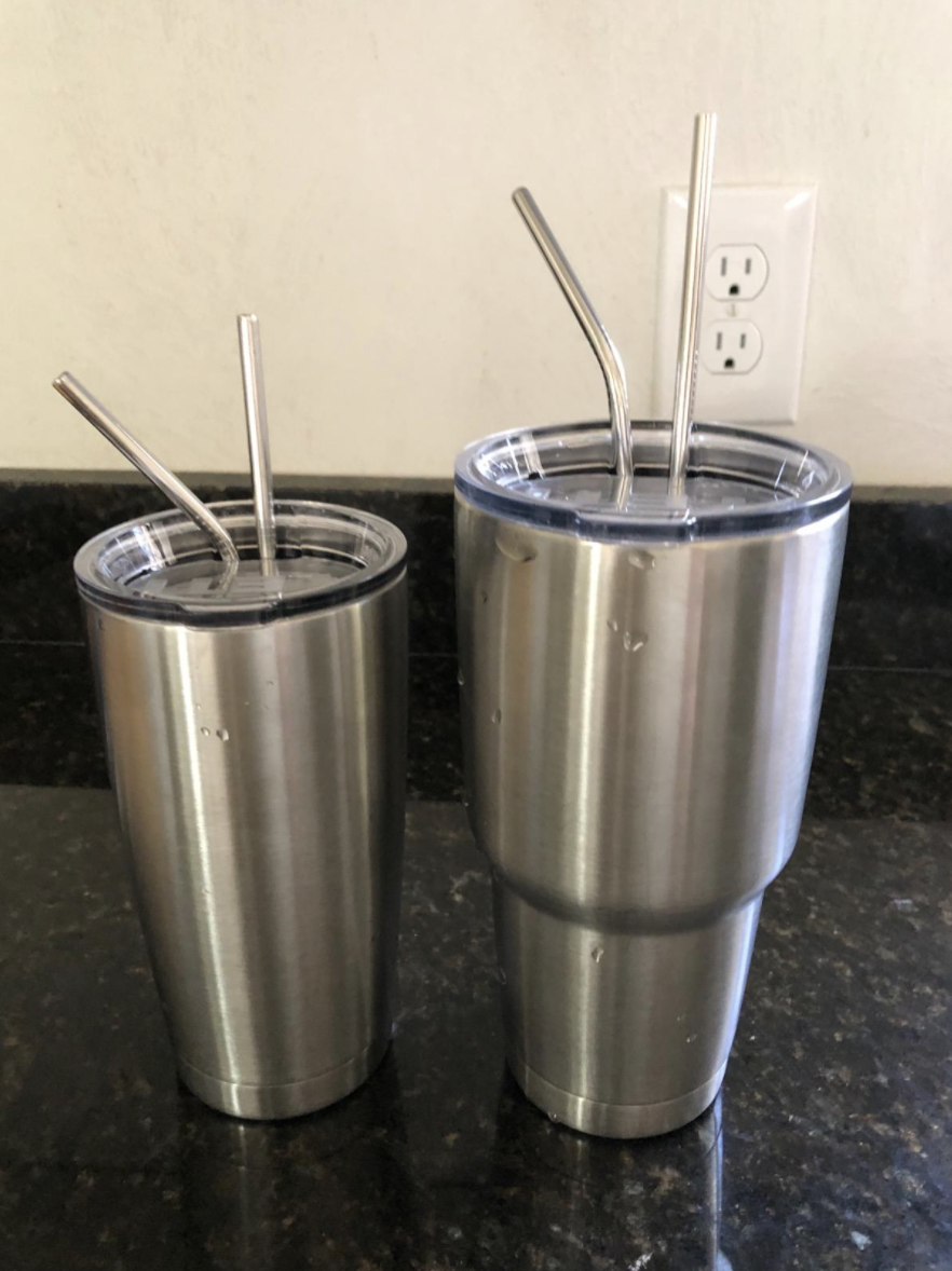 A reviewer&#x27;s tumblers with the straws