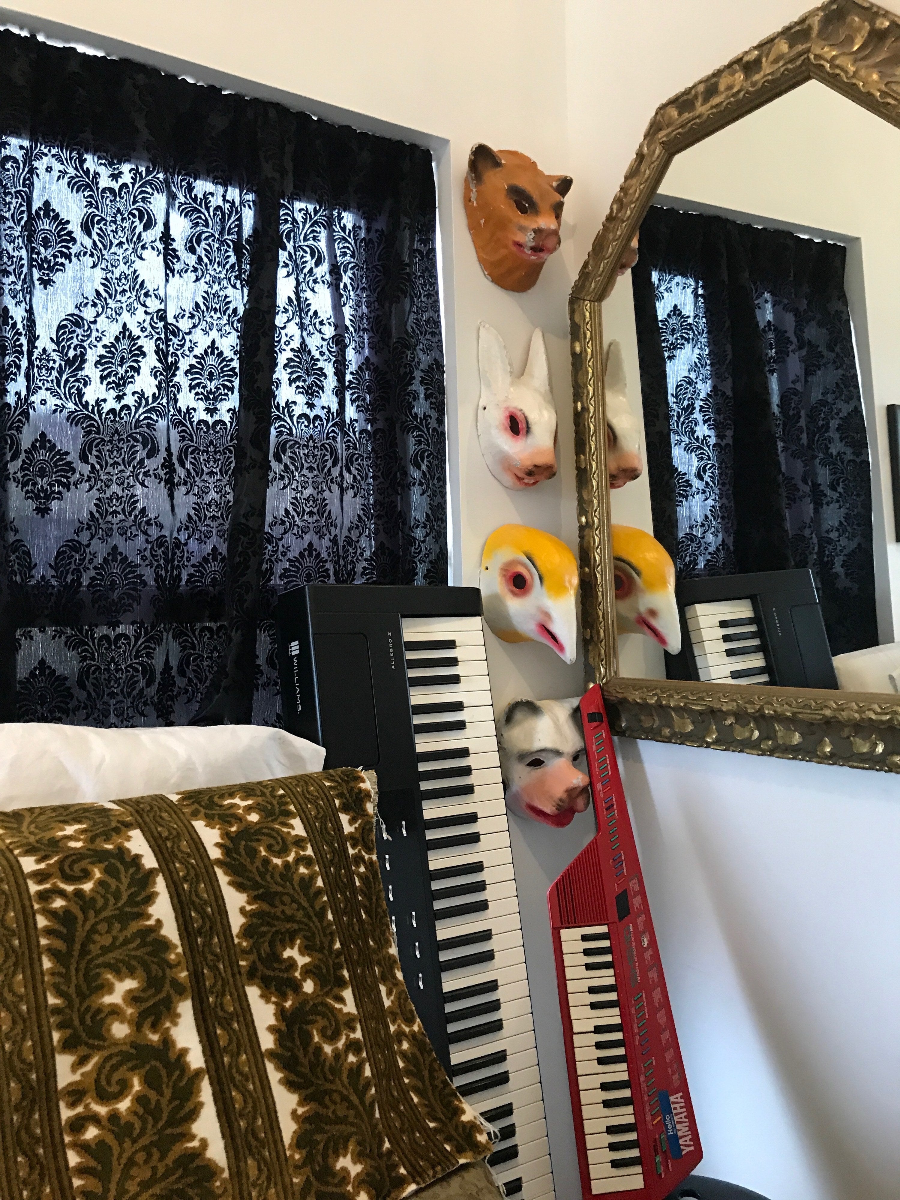 A antithetic  model   successful  her bedroom, besides  covered with the curtain 