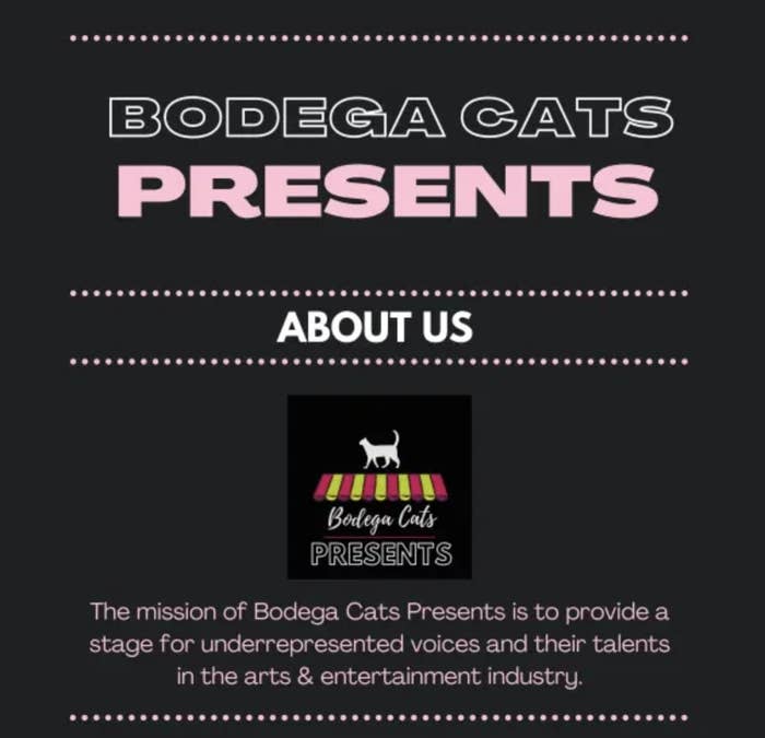 A screenshot from the Bodega Cats website saying their mission is to provide a stage for underrepresented voices in the entertainment industry