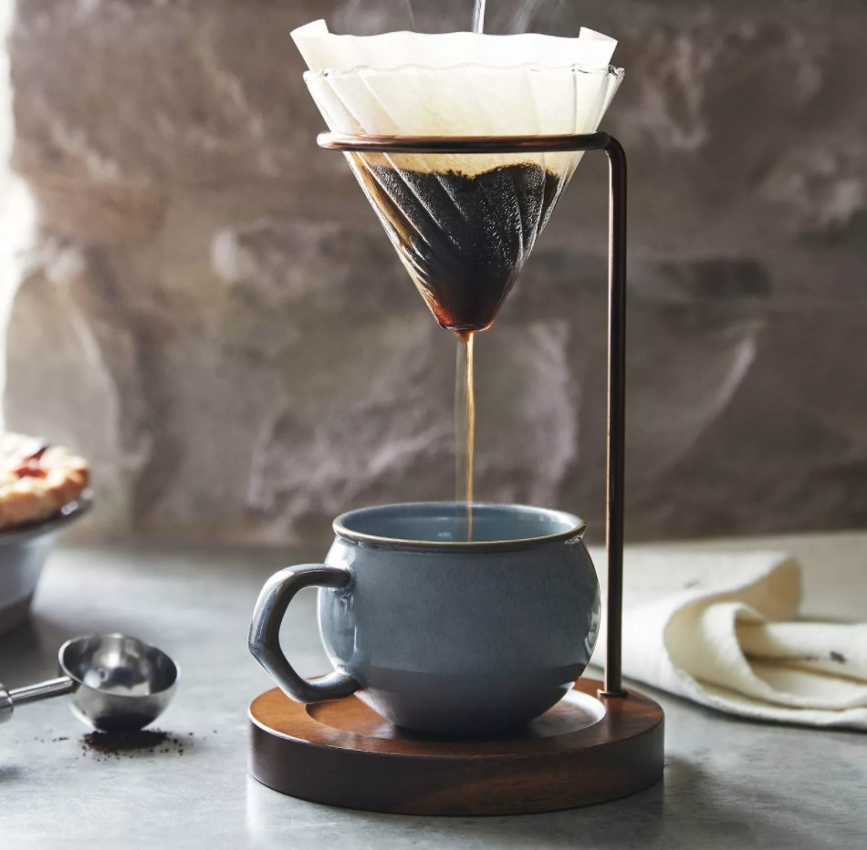 The glass and wood pour over coffee maker