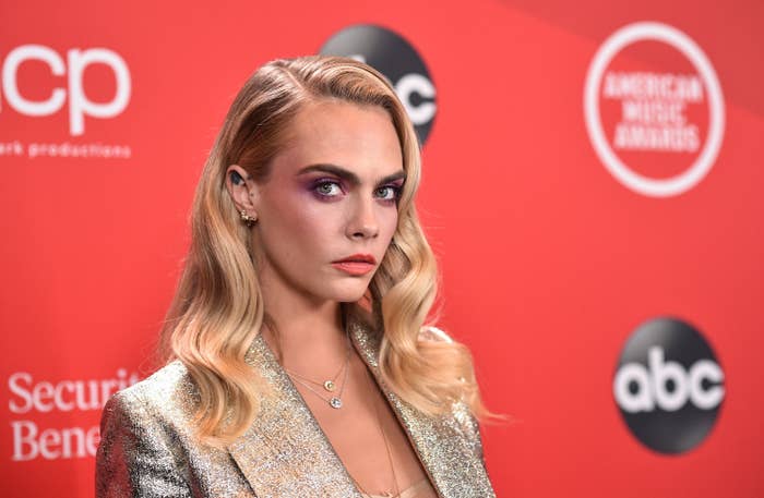 Cara Delevingne on the red carpet at the 2020 American Music Awards