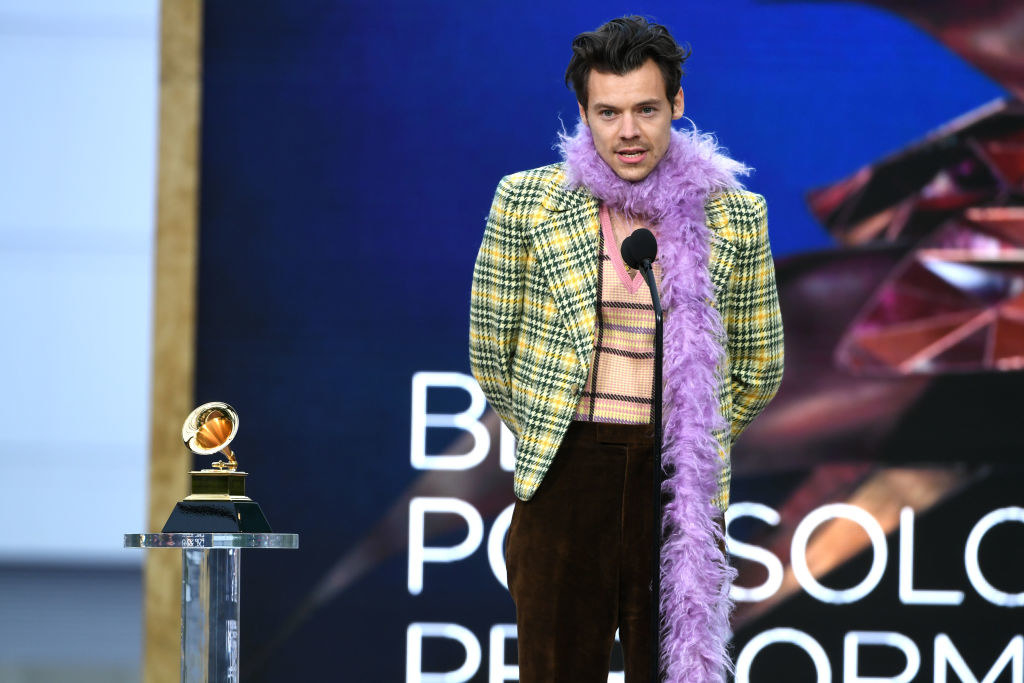 Harry Styles accepts his award at the 63rd Annual Grammy Awards 