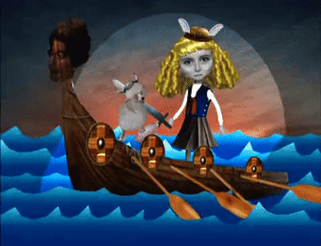 Opening of Angela Anaconda, featuring Nannette on a boat, her friends clapping for her and Angela looking displeased 