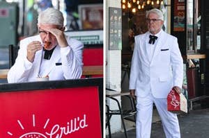 Fake KFC Colonel seen eating Grill'd HFC Hot Bites