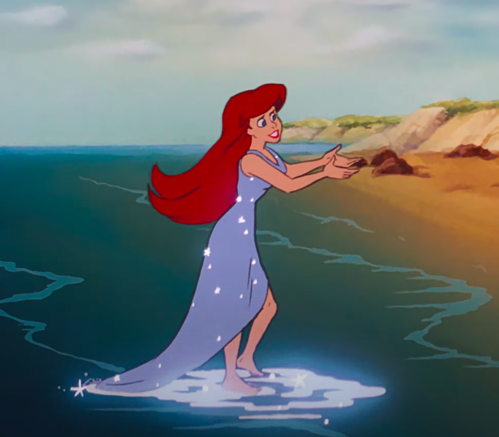 Ariel wearing a gown