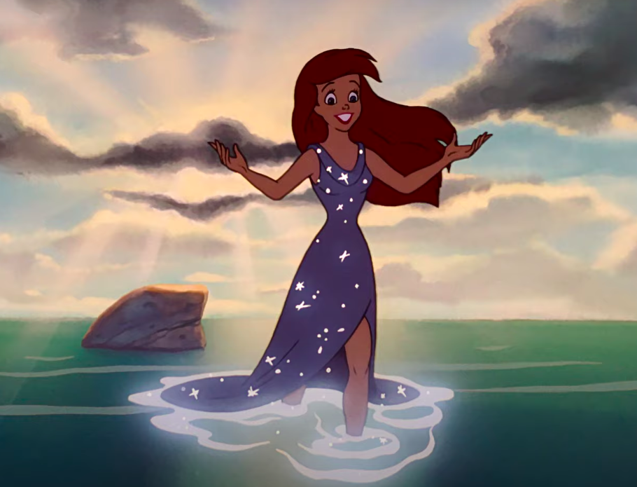 Ariel wearing a gown