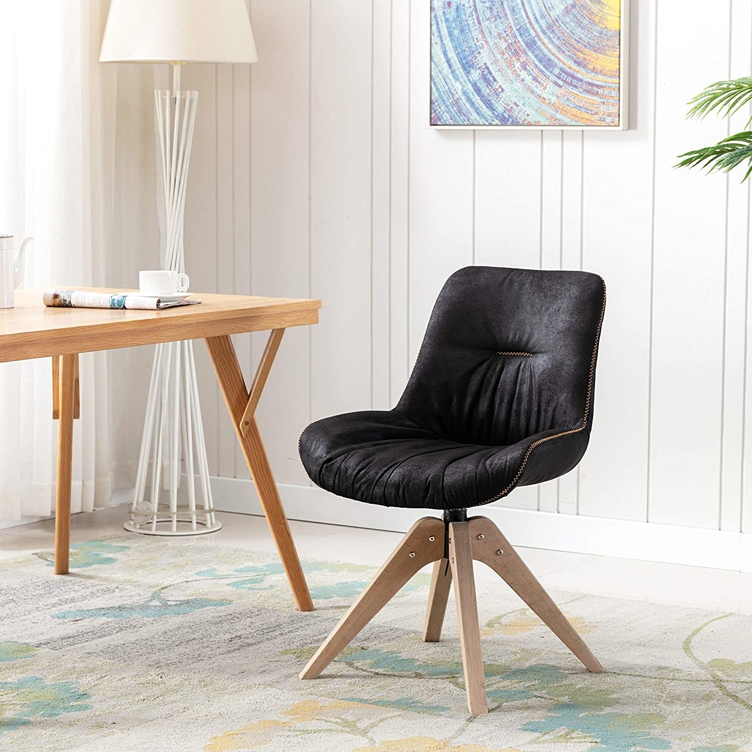 Armless cushioned chair with four angled mid-century legs 