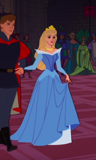 Aurora wearing a long-sleeve gown