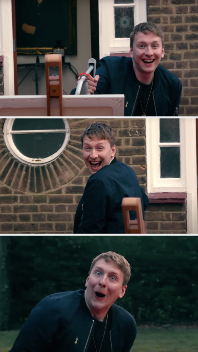 Joe Lycett smiling at the camera three times