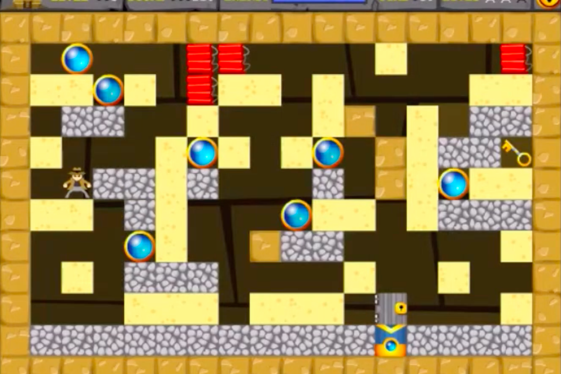 Screenshot of a complex maze wired with bombs and booby traps