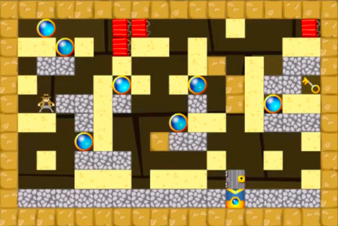 Screenshot of a complex maze wired with bombs and booby traps