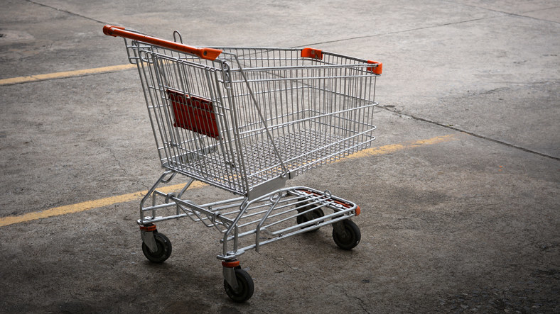 Shopping cart in a parking lot