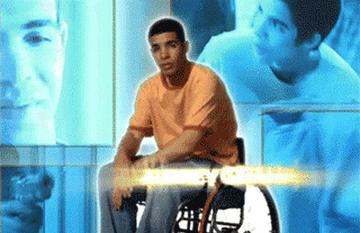 Opening of Degrassi: The Next Generation showing the credit for Aubrey Graham, featuring Drake sitting in a wheelchair 