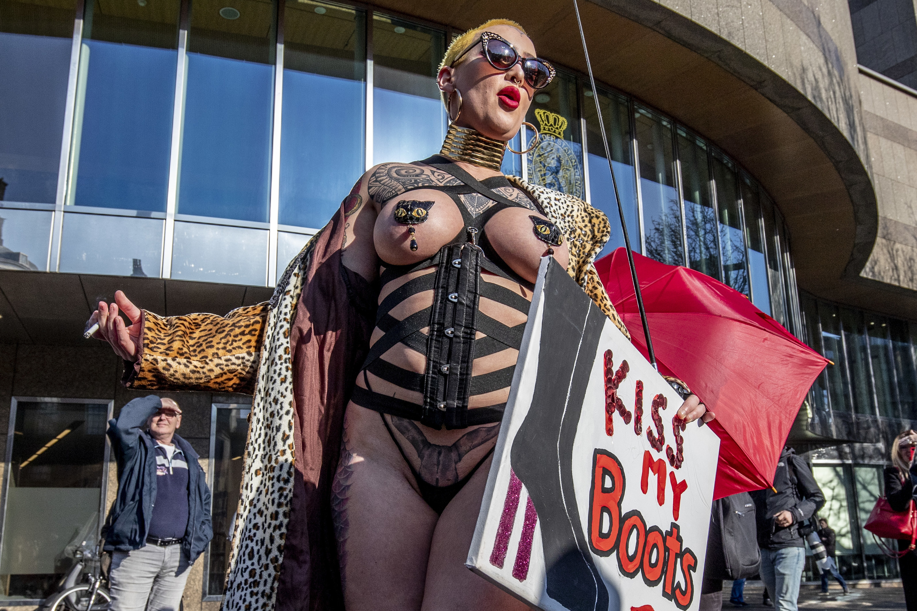 An image of a woman at a march for sex worker&#x27;s rights