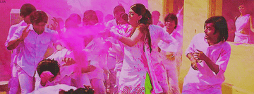 Aishwarya Rai spilling color on her friends during Holi 