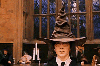 Harry with the sorting hat on in Harry Potter